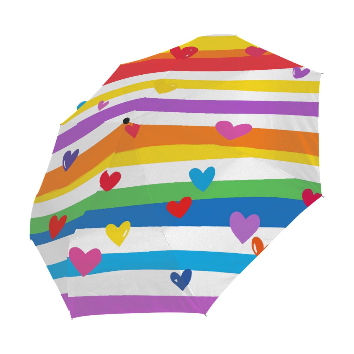 Ombrello pieghevole a righe arcobaleno Love Heart ombrello da viaggio compatto antivento impermeabile con protezione UV rivestimento nero leggero 8 coste portatile per pioggia sole