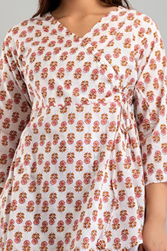 Image of feranoid Floral Print Angrakha 3 Sleeves Flared Kurti