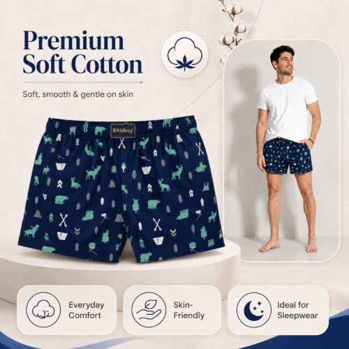 Image of Men's Ultralight Cotton Printed Boxer Shorts | Regular Fit | Soft Cotton Fabric with Microfibre Waistband for All-Day Comfort (Navy Blue-2XL)