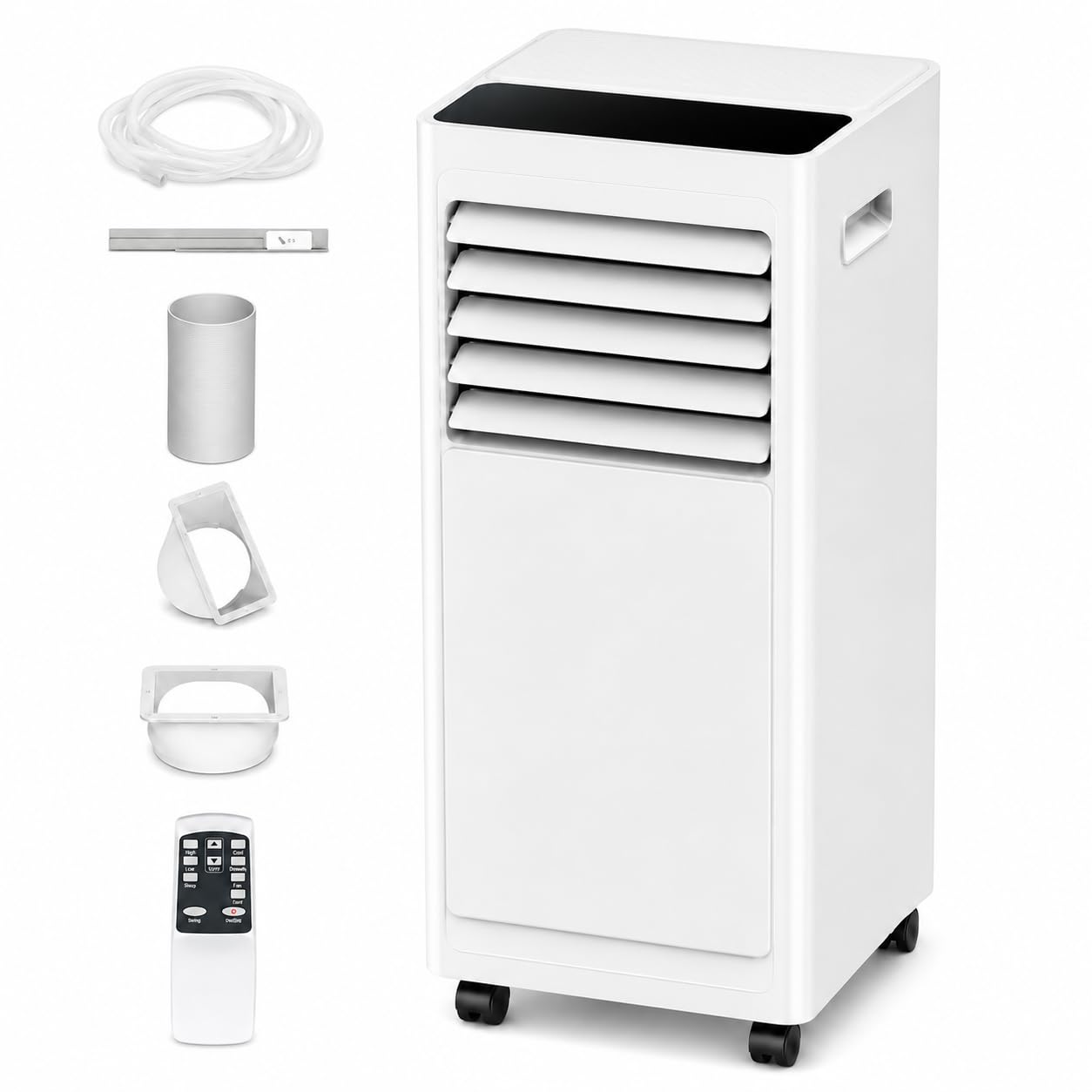 Klimatyzator Przenośny 9000 BTU 1000 W, Klimatyzacja Mobilna z Rurą Odprowadzającą, 2 Prędkości, Wyświetlacz Cyfrowy, Pilot, do Sypialni, Gabinetu i Małych Pomieszczeń, na co dzień