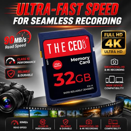 Image of THE CEO SD Card for Camera 32GB Class 10 Memory Card UHS-I Compatible