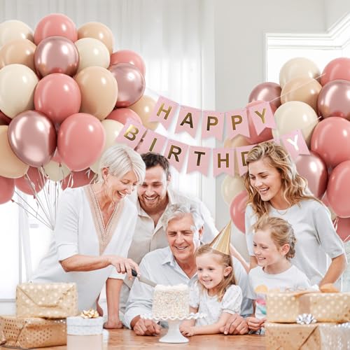Image of 12inch Dusty Pink Balloons with Nude Ivory White Rose Gold Balloons | Boho, Baby Shower, Birthday, Wedding, Bridal Shower Party Decorations
