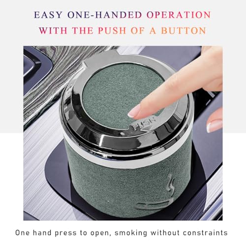 Image of Wevdn Car Ashtray with Lid, Detachable & Portable Stainless Steel Smokeless Ashtrays for Car, Mini Universal Smell Proof Windproof Car Ashtray with LED Blue Light (Green-Plush Surface)
