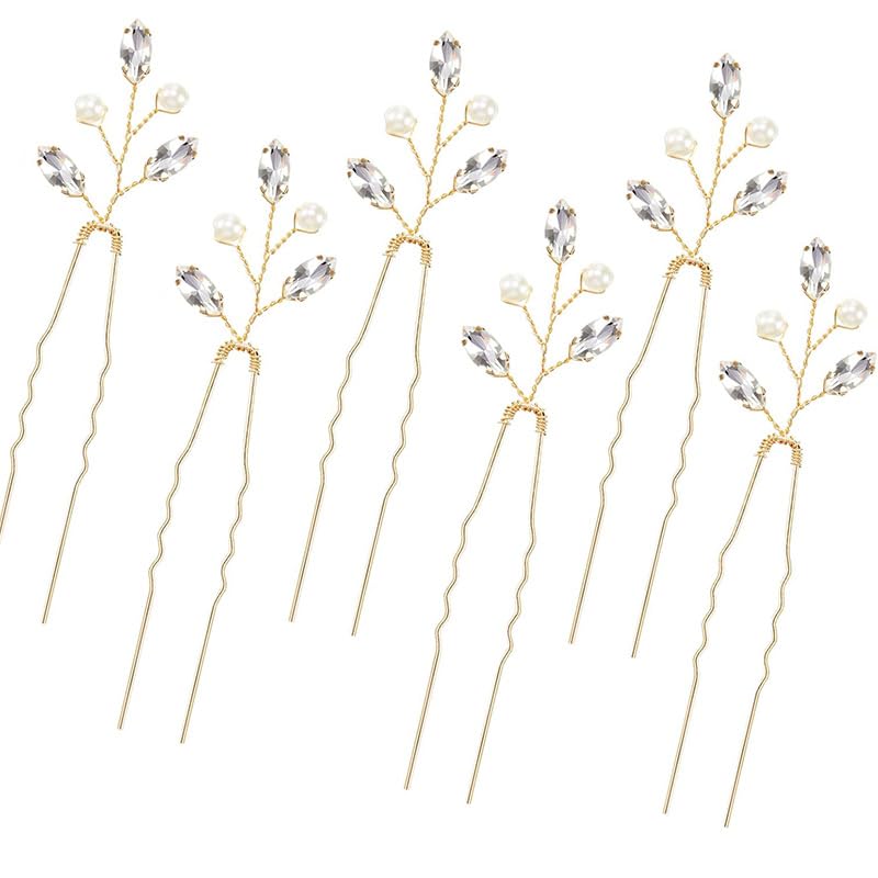 Syhood 6 Pieces Pearl Crystal Bridal Hair Pins Rhinestone Flower Wedding Hair Pins Prom Accessory for Women Wedding Hairstyles(Silver)