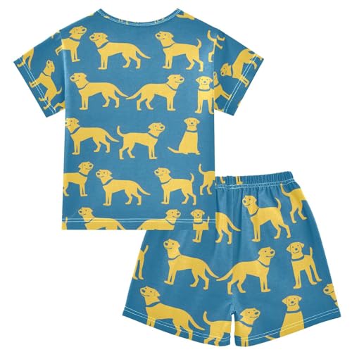 ALAZA Dog Puppy Blue Cartoon Pajamas Set Short Sleeve Cotton Sleepwear Summer Pjs 2 Piece 5-14Y2