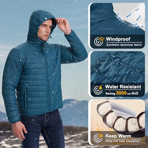 33,000ft Herren Leichte Steppjacke Outdoor Wasserbeständige Übergangsjacke Warme Winterjacke für Männer, Kapuze Wintermäntel Pufferjacke Verstaubar – Bild 5