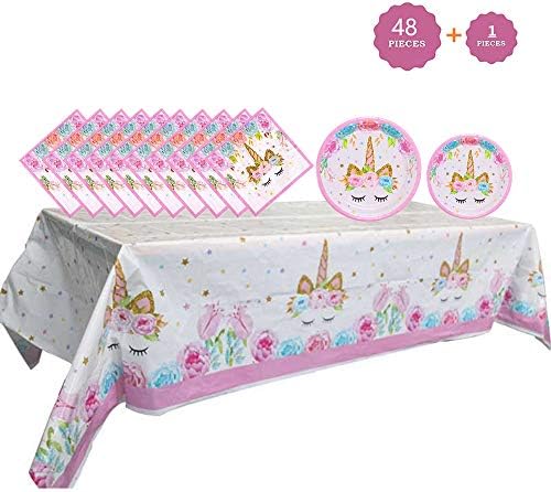 STKYGOOD Unicorn Party Supplies Set, Unicorn Plates and Napkins Table Cover, Magical Unicorn Birthday Party Decorations for Girls and Baby Shower