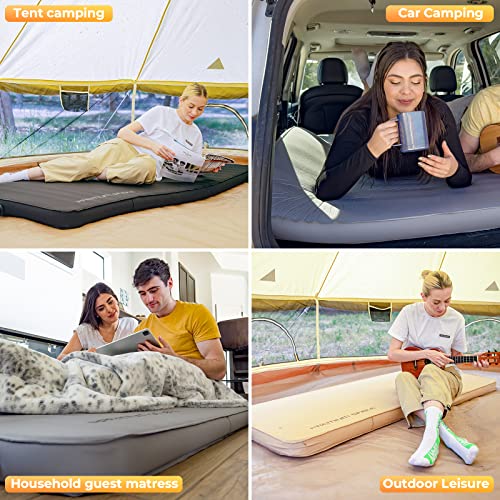 Image of KingCamp PREMIUM SINGLE Self Inflating Sleeping Pad, 7.5 R-Value Air & Foam Camping Mattress, 3 inch Thick Insulated Sleeping Pad with Pump Sack for Car Camp Tent, PVC Free, Single Light Grey