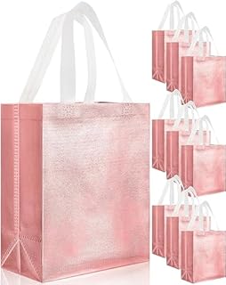 XNX 12Pack Non-Woven Party Bags,Glossy Grocery Bag,Reusable Gift Bags for Party Supplies,Birthday, Wedding (Rose Gold)