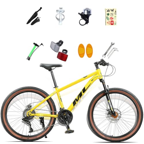 CUIOT マウンテンバイク MTB 通勤通学自転車 高炭素鋼フレーム 21/24/37/30段変速 ロックアウト機能付きフロントサスペンション 前後ディスクブレーキ 26インチインチ 四色 適用身長160cm以上 クロスバイク スポーツバイク大人 子供用