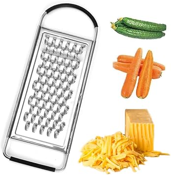 1 Pack Professional Cheese Grater - Handheld Flat Coarse Stainless Steel Graters for Kitchen - Food Grater with Anti-Slip Handle for Chocolate, Potato, Vegetable, Butter Silver