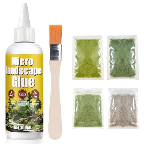 100ml Turf Glue for Artificial Grass, Grass for Diorama, Static Grass for Miniature Terrain Basing Set Turf Adhesive Fast Bonding, Dries Clear, 30g *4 Scenery Flocks Spring, Summer, Autumn, Dry Brown