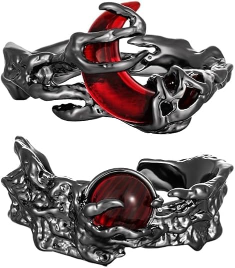 figurine 2 Pcs Gothic Rings, Gothic Jewellery, Rings for Man, Aesthetic Jewellery, Gothic Jewellery Men, Red Sun and Moon Design, Adjustable Fit for Daily Gothic Fashion and Music Events-picture-33