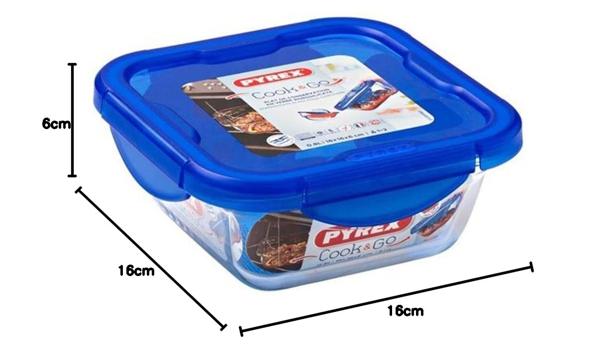 Amazon｜パイレックス食品保管容器、青、16 x 16 x 6 cm｜保存容器