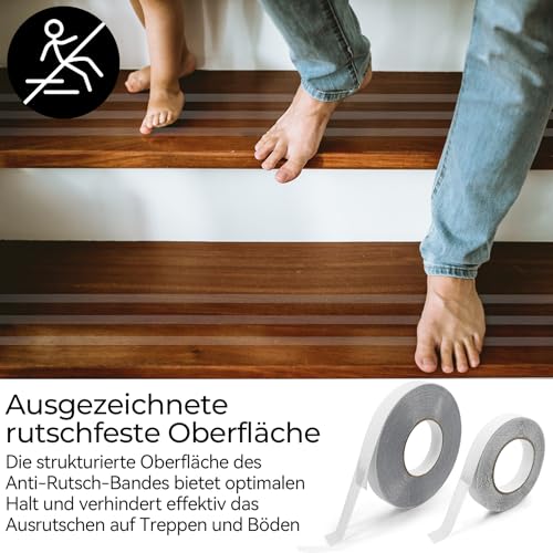 Antirutsch Klebeband 2cm x 10m, Anti Rutsch Streifen Selbstklebend Wasserdicht Schützt Ältere Menschen und Kinder für Treppenstufen, Innen- und Außenbereich, Vorbeugung von Stürzen Transparent
