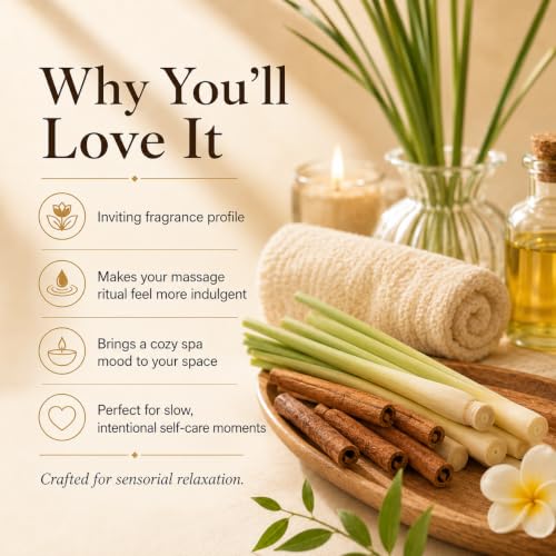 Image of AROMATICO Lemongrass Cinnamon Warm Massage Oil - Ideal for Hot Oil Massage | Body Massage Oil with Almond & Jojoba for Full Body Relaxation | 300ml