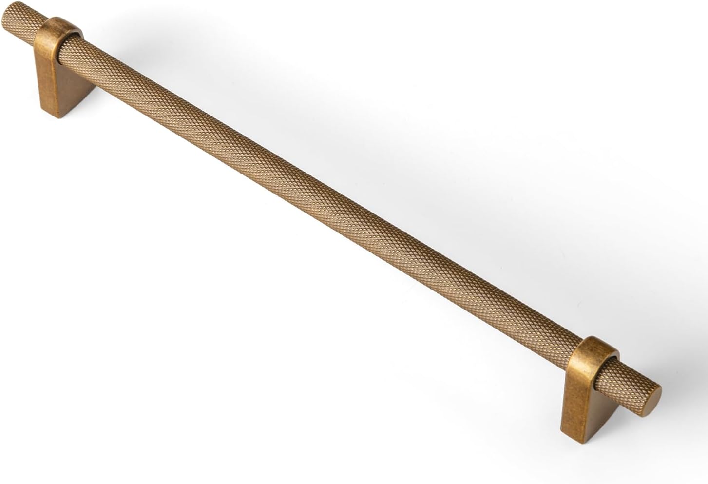 Goo-Ki 6 Pack 7 9/16" Center to Center Knurled Antique Brass Knurled Cabinet Bar Handles with Blocky Triangular Mounts Retro Pulls for Kitchen Improvement