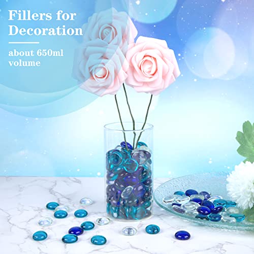 Domestar 200Pcs Blue Mixed Flat Glass Marbles,1.8Lb Flat Glass Beads Dazzing Glass Pebble For Vase Filler Gems Fish Tank Rocks Wedding Garden Table Scatters Home Decor #TOP3