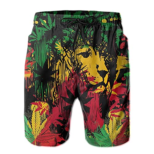 Jamaica Lion Weed Men's Swim Trunks Quick Dry Bathing Suit 7