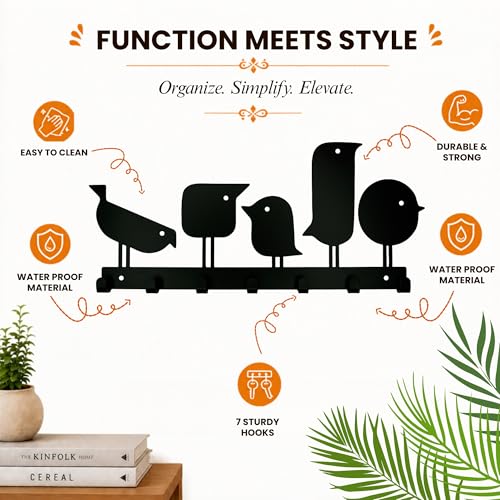 Image of Bird Metal Key Hanger | Heavy Duty Steel Wall-Mounted Key Holder with 7 Hooks | Home Decor Organizer | Stylish Keychain Holder | Decorative Modern Key Rack for Home Entrance, Office