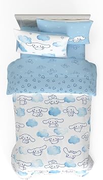 Cinnamoroll Bedding 5 Piece Super Soft Cozy Reversible Comforter and Sheet Set with Sham, Twin, 100% Official Licensed Product By Franco