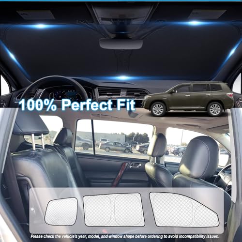 Image of KMF 8pcs Thicken Car Sun Shades for Toyota Highlander 2008-2013 Accessories, Custom Fit Window Covers Sunshade for Windshield Side Rear, UV Block and Blackout Privacy for Car Camping Outdoor