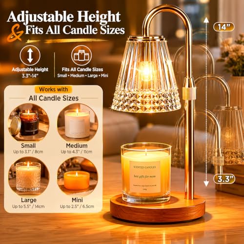 TATAANTY Candle Warmer Lamp with Timer and Dimmer, 4 Brightness Levels, Wooden Base, Mothers Day Gifts, Birthday Gift for Women, Golden, Home Decor Suitable for Bedroom, Offices, Living Rooms by TATAANTY - Image 2