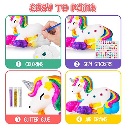 Officygnet Unicorn Gifts Toys For Girls Ages 4, 5, 6, 7, 8 Years Old, Unicorn Craft And Art Painting Kits Including 8 Unicorn Figurines Toys, Ideal Birthday Party Christmas Eater For Girls Kids #TOP2