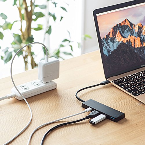 サンワサプライ USB Type-C ハブ(USB3.1 Gen1 Aコネクタ メス×3/USB Type-Cコネクタ メス×1ポート) バスパワー/セルフパワー ブラック USB-3TCH8BK