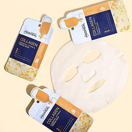 Mediheal Official [Korea's No 1 Sheet Mask] - 5 Pack Collagen Essential Lifting & Firming Mask / Collagen & Peptides & Beta Glucan Contained Anti-Wrinkle And Soothing Facial Mask Sheet #TOP1