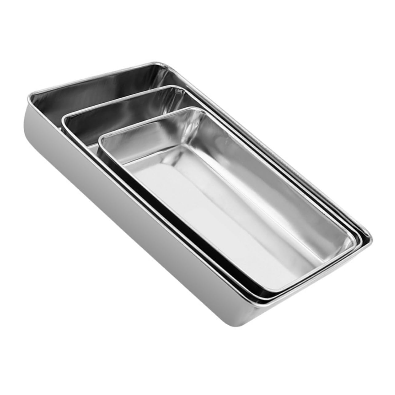 COLLBATH Vassoio in Acciaio Inossidabile 3 Pezzi, Piatto di Servizio Quadrato Superficie Liscia e Uso Multifunzione, per Bar e Feste