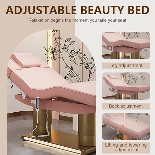Larnavo Massage Table-Electric Massage Table with Pink Luxury Double Column Design, Beauty Bed Includes Intelligent Angle Adjustment, Thermostatic Heating Function(74.80IN) - Image 3