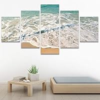 SIGNWIN 5 Panel Canvas Wall Art Beach Blue Coastal Cool Photography Relax/Calm for Home Decorations Ready to Hang - 60