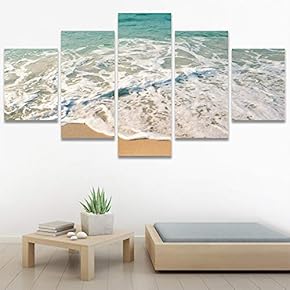 SIGNWIN 5 Panel Canvas Wall Art Beach Blue...
