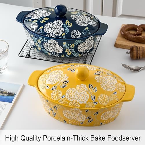 Ceramic Casserole Dish With Lid, Casserole Dishes for Oven, Baking Dish Lasagna Pans For Cooking, Oval Baking Pan, Dutch Oven, Perfect for Bread Baking and Serving, Housewarming, Thanksgiving - Blue - Thumbnail 2