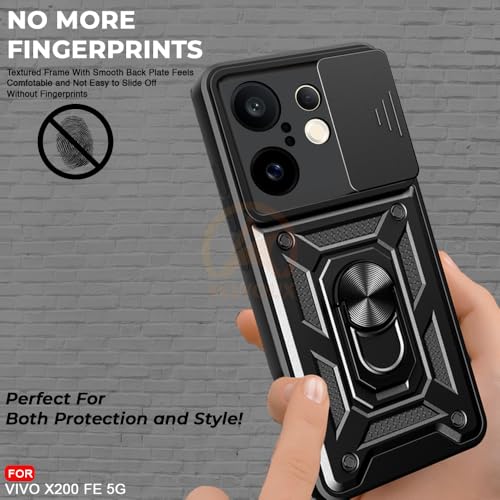 Image of Armor Bumper Back Cover Case for Vivo X200 FE 5G Rotating Camera Cover, Ring Holder & Kickstand | Heavy Duty & 360 Degree Protection Vivo X200 FE 5G Back Cover (Black)