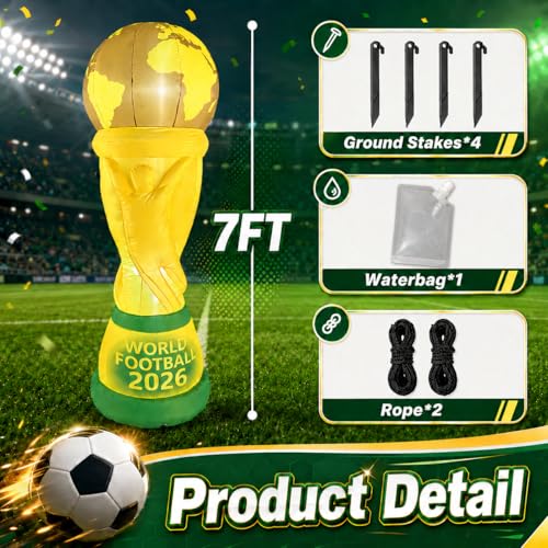 Trofeo inflable gigante de fútbol 2026 con iluminación LED 3