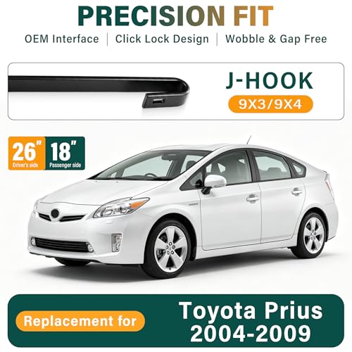 Image of Windshield Wiper Blades Replacement for Toyota Prius 2004-2007 2008 2009 | Original Equipment Replacement Front Rear Wipers Blade Set - 26 inch+18 inch+16 inch (Set of 3) U /J Hook