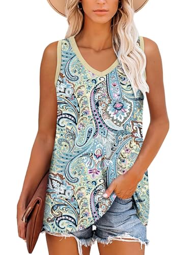 KISSMODA Womens Flora Print Tank Tops Ribbed Summer Shirt Sleeveless Summer Casual Women Blouses(S-3XL)