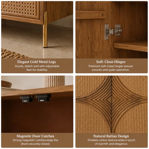 Image of The Attic Arcus Sideboard, Multipurpose Cabinet for Kitchen and Living Room Storage, Solid Mango Wood, Natural Color