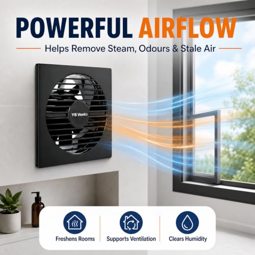 Image of 6 Inch Black Exhaust Fan for Bathroom, Kitchen & Office | 150mm Adjust Fan