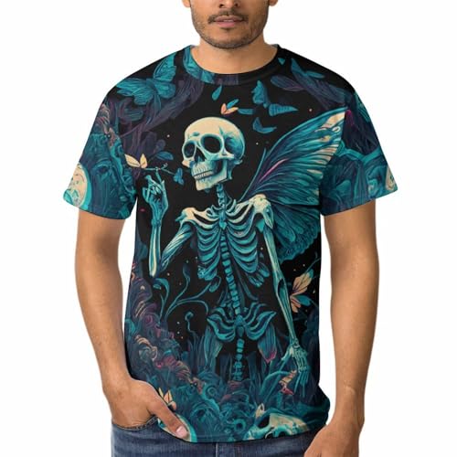 RASBCTK Camisetas de calavera para hombre, diseño de esqueleto con gráfico 3D, camiseta de calavera psicodélica, camiseta de manga corta, Verde, XXX-Large