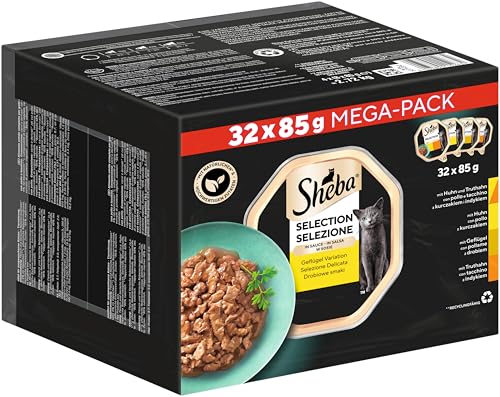 SHEBA Adult Katzenfutter nass - 32x85g Schalen - Geflügel Variation in Sauce - Nassfutter für Katzen - 1 Großpackung
