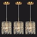 NISIDUN Modern K9 Crystal Pendant Lights Kitchen Island Set of 3,Gold Chandeliers for Dining Room Light Fixtures Over Table,Hanging Chandelier for Kitchen Island Entryway Bathroom BedHead Bedroom