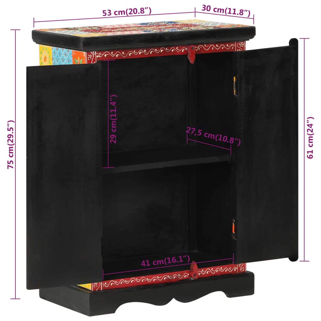 Gecheer Aparador, vintage, pintado a mano con puertas, 53 x 30 x 75 cm, madera maciza mango R117