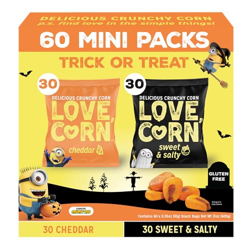 LOVE CORN Variety Pack, Featuring Cheddar & Sweet and Salty, 0.35 oz x 60 Delicious Crunchy Corn Healthy Family Snacks Gluten Free, Kosher, NON-GMO, Great Alternative for Chips, Nuts, Crackers, and Pretzels