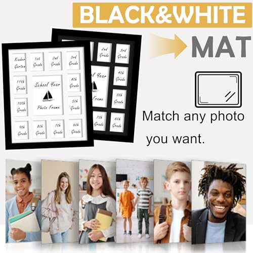 Image of DUENPY 12x16 K12 School Year Frame 1 5x7 12 Small Photos Black