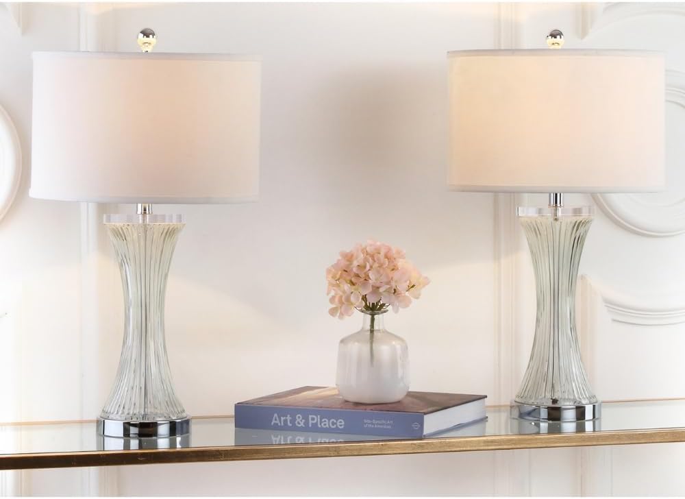 SAFAVIEH Lighting Collection Zelda Modern Clear Glass 25-inch Bedroom Living Room Home Office Desk Nightstand Table Lamp Set of 2 (LED Bulbs Included)
