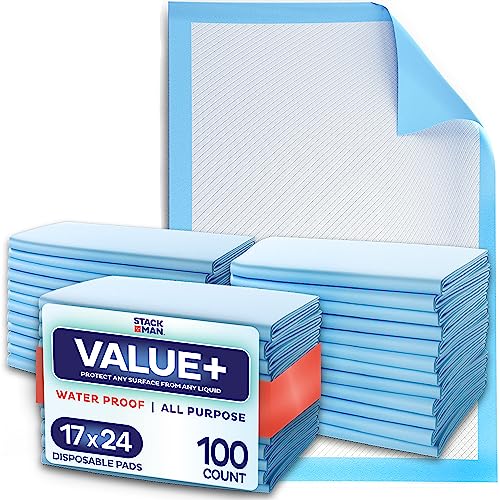 Chucks Pads Disposable [100-Pack] Underpads 17'x 24' Incontinence Chux Pads Absorbent Fluff Protective Bed Pads, Pee Pads for Babies, Kids, Adults & Elderly | Puppy Pads Large for Training Leak Proof