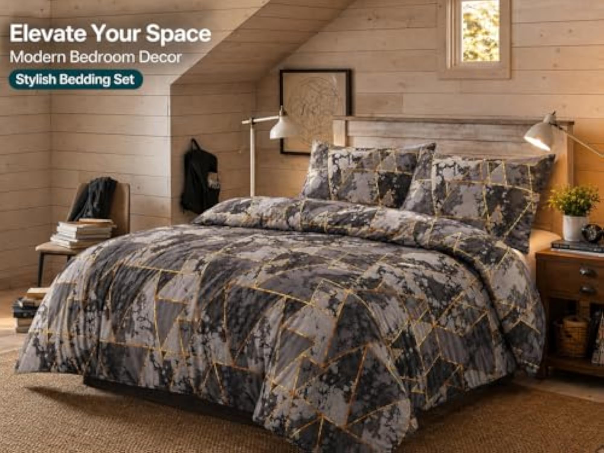 Arlo Triangles Geometric Duvet Cover Set, Reversible Bedding